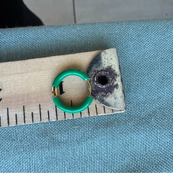 Green Enamel Hoop Earrings with Gold Accents - Picture 5 of 5